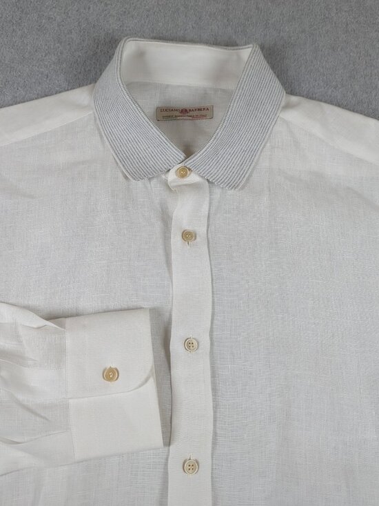Luciano Barbera Other - Luciano Barbera Linen Shirt Men's XL White Long Sleeve Lightweight Button Up